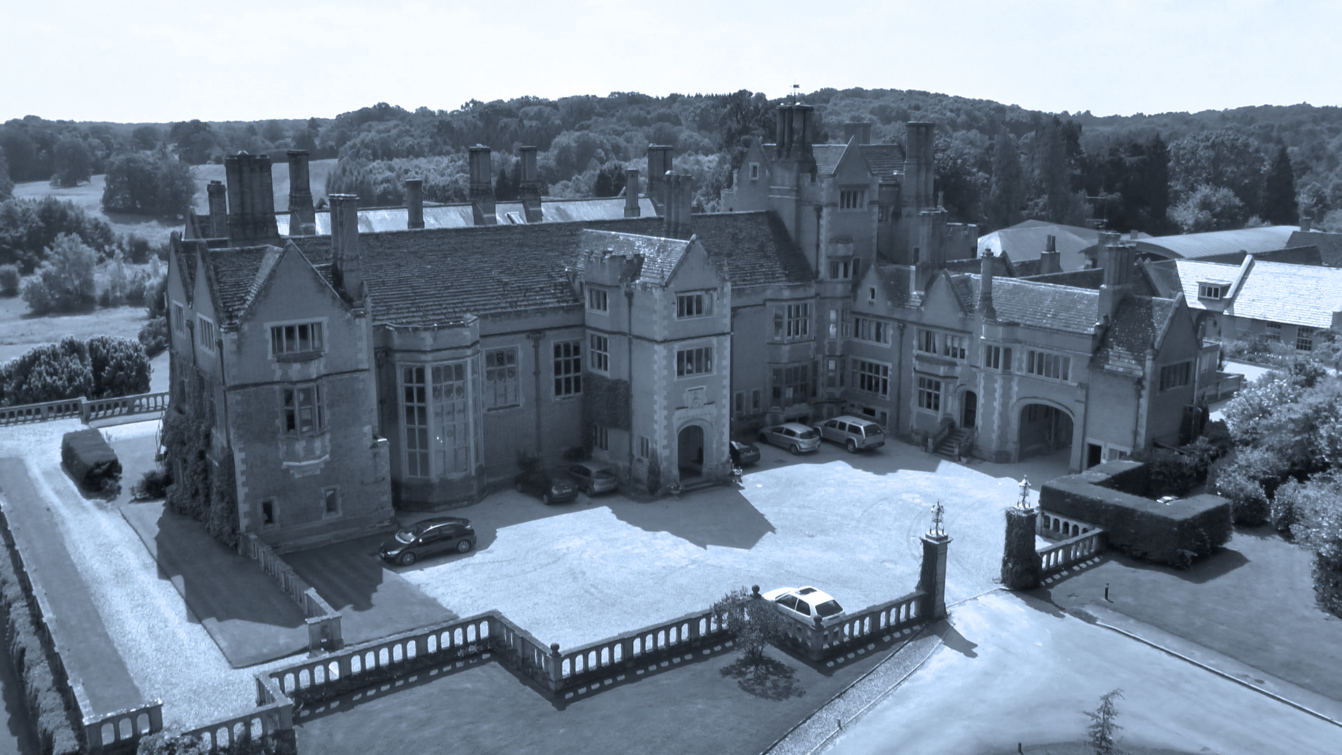 Aerial photograph manor house filmed by drone