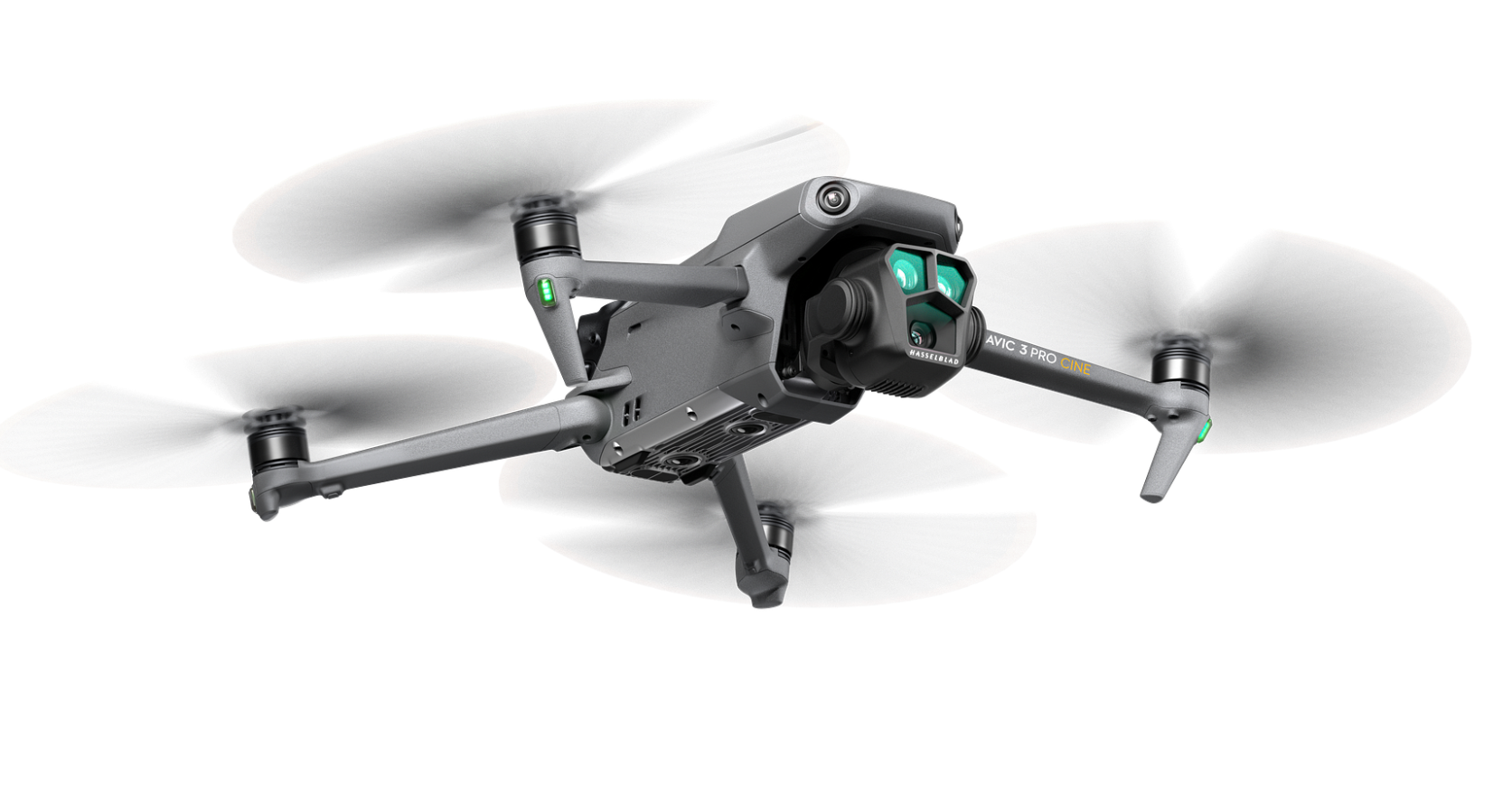 DJI Mavic 3 Pro Cine drone with a triple-camera system featuring a Hasselblad main camera, medium telephoto lens, and telephoto lens